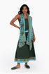 Scarf trimmed in contrast print cotton gauze.